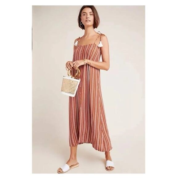 Anthropologie x Faithfull The Brand Brown Stripe Arietta Slip Maxi Dress Sz.L - Picture 2 of 16